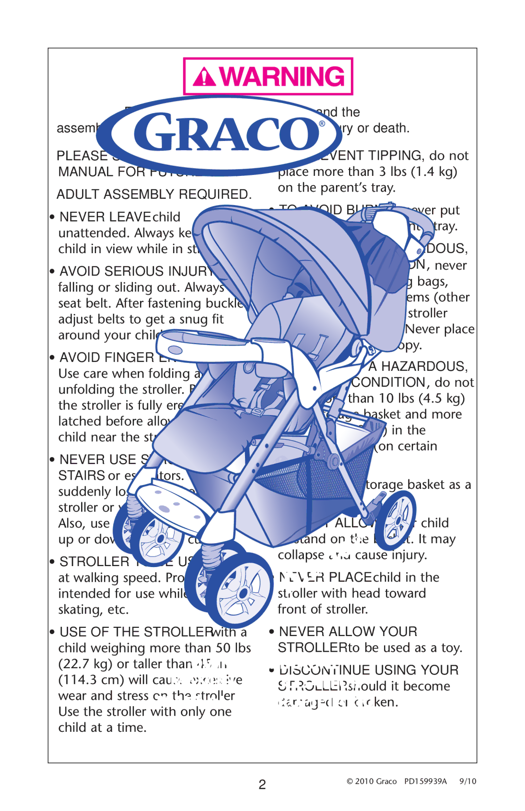 Graco PD159939A owner manual Adult Assembly Required 