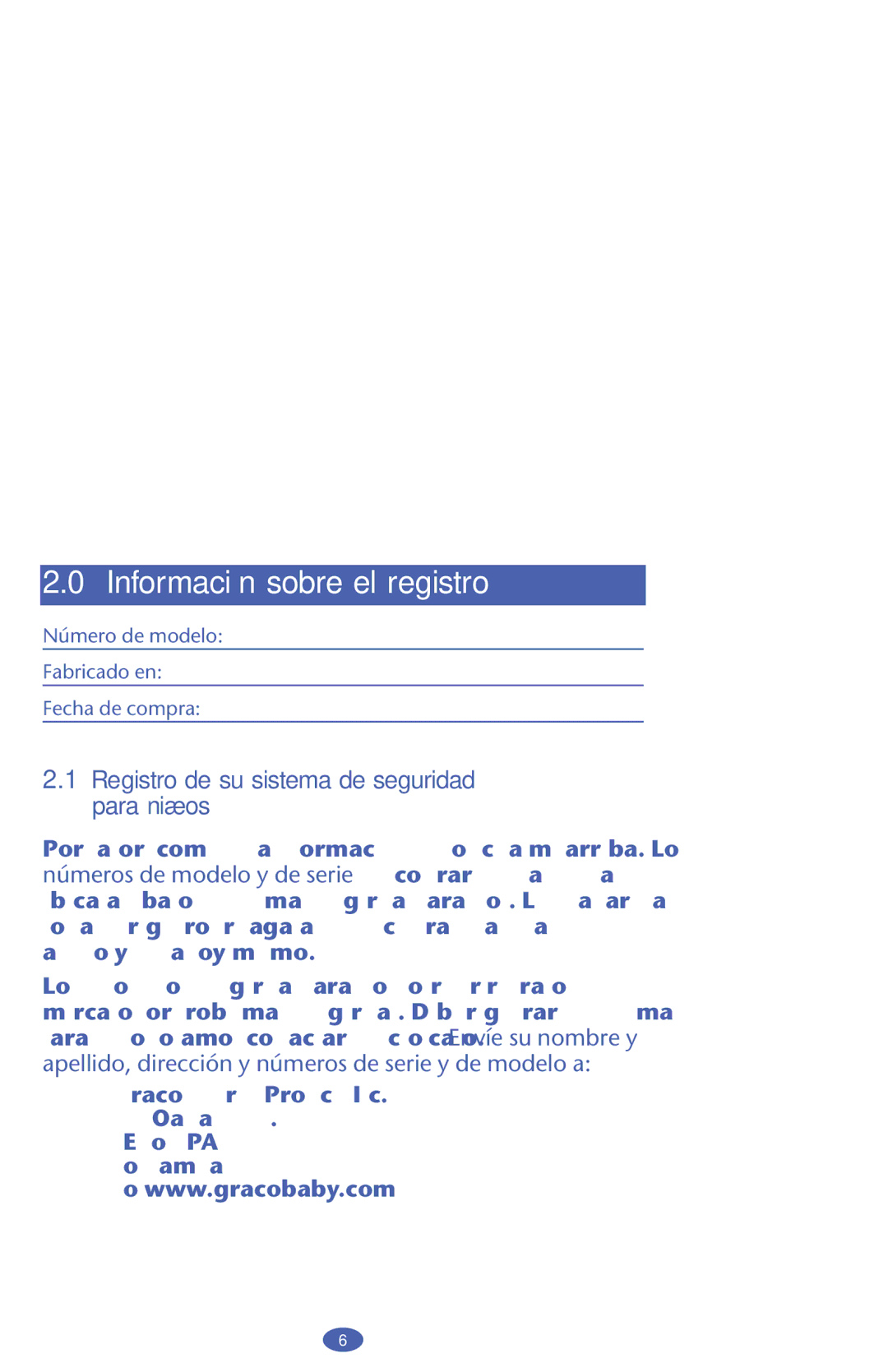 Graco PD159939A owner manual Información sobre el registro, Registro de su sistema de seguridad para niños 