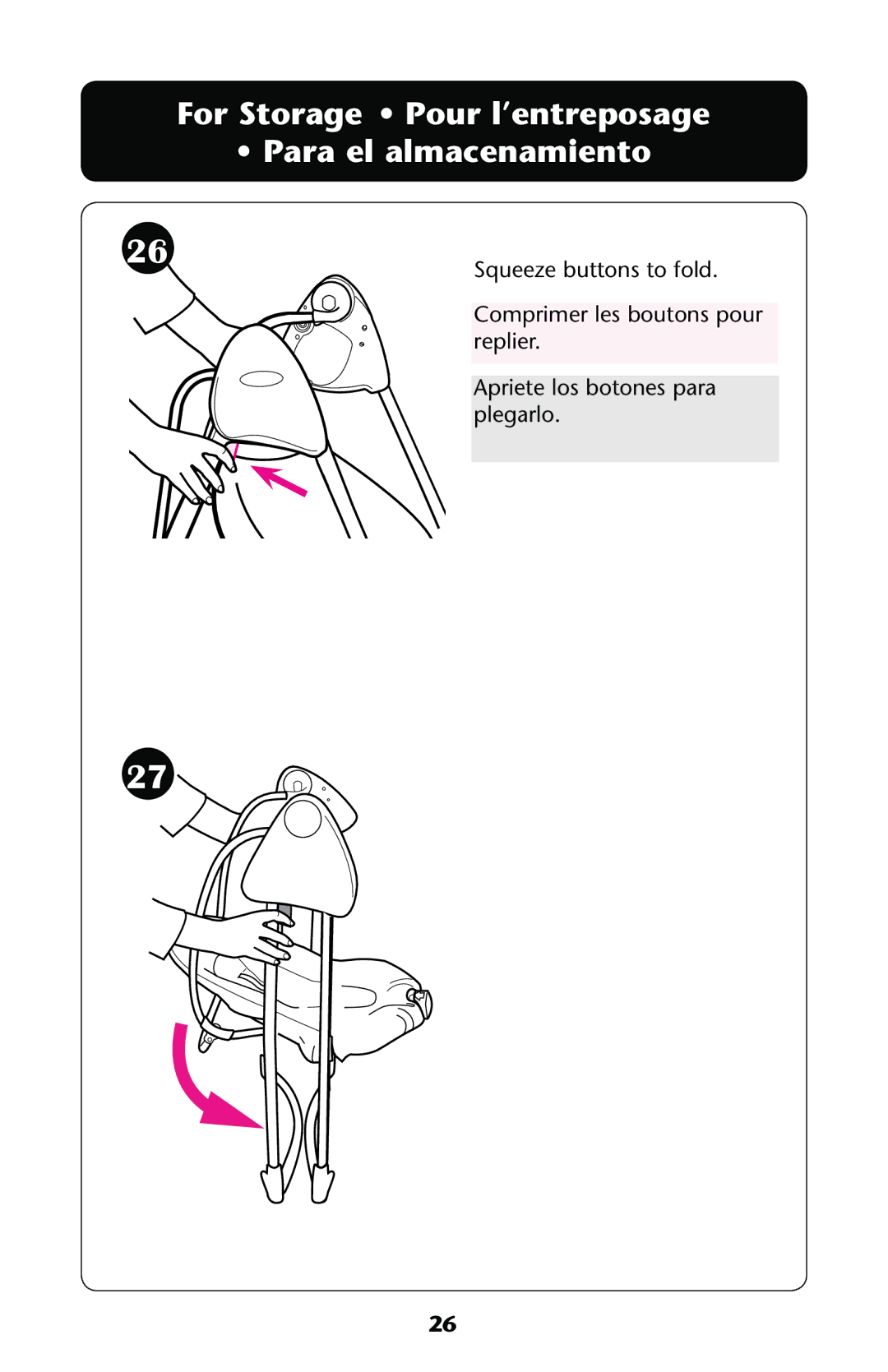 Graco PD160214A owner manual For Storage Pour l’entreposage Para el almacenamiento 