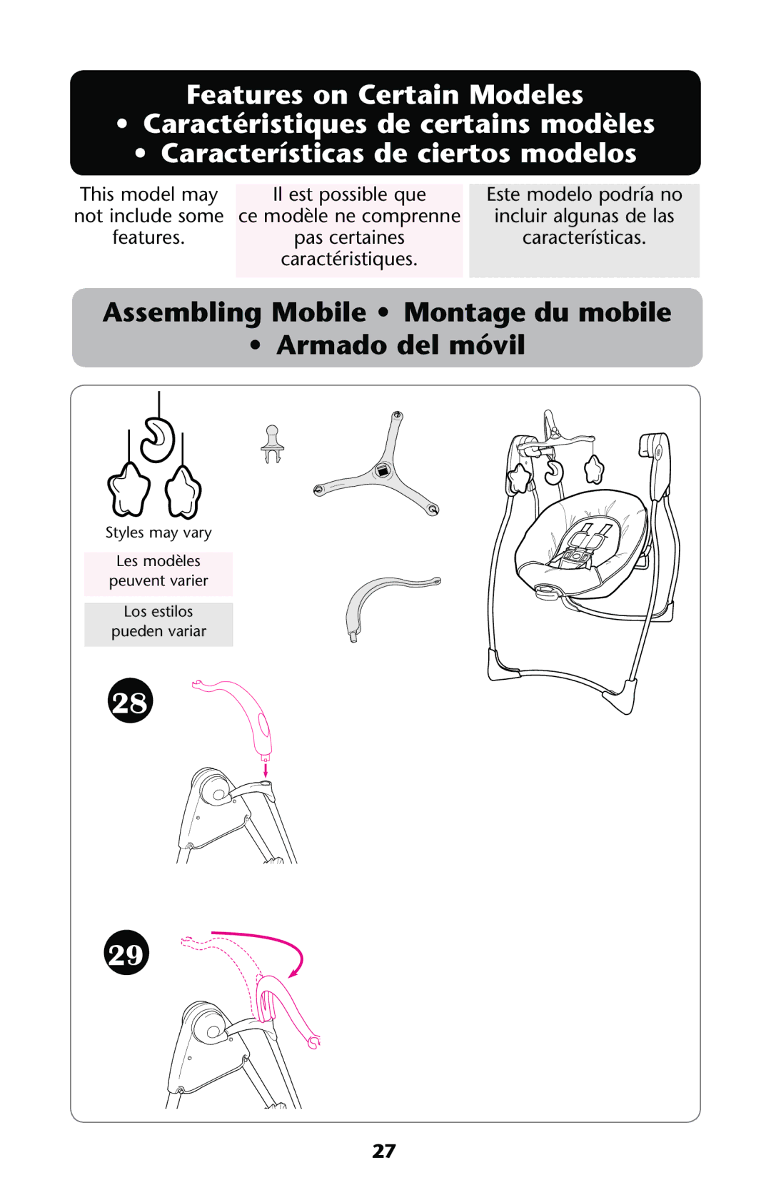 Graco PD160214A owner manual Assembling Mobile Montage du mobile Armado del móvil 