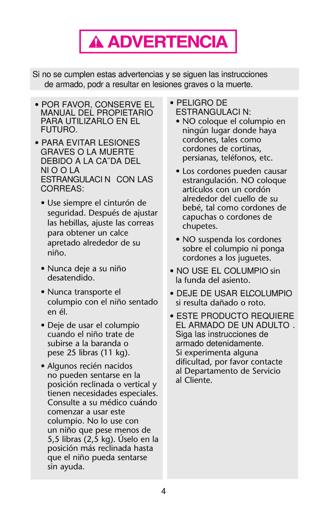 Graco PD160214A owner manual Peligro DE Estrangulación, Este Producto Requiere EL Armado DE UN Adulto 