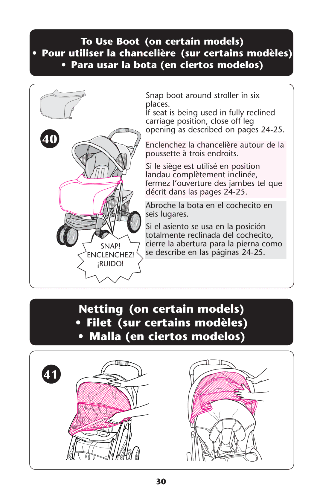 Graco PD161906A owner manual Snap boot around stroller in six 