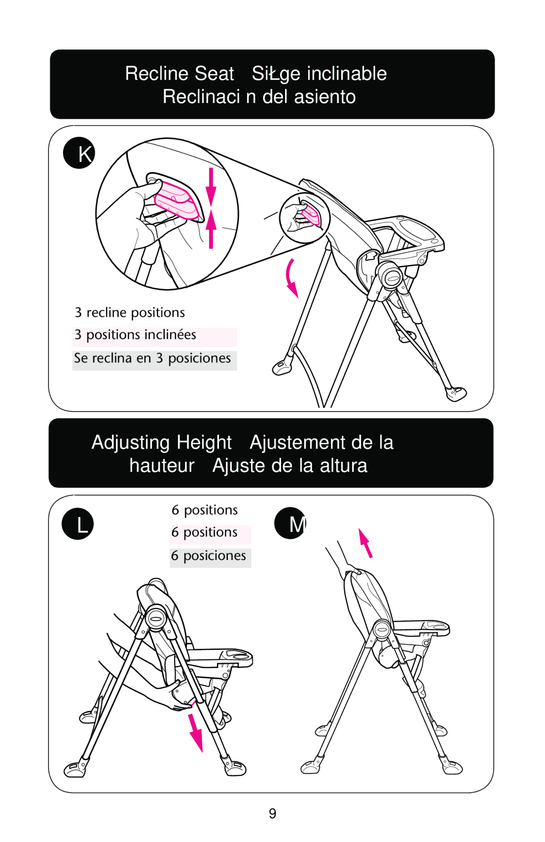 Graco PD162117B manual Recline Seat Siège inclinable Reclinación del asiento 