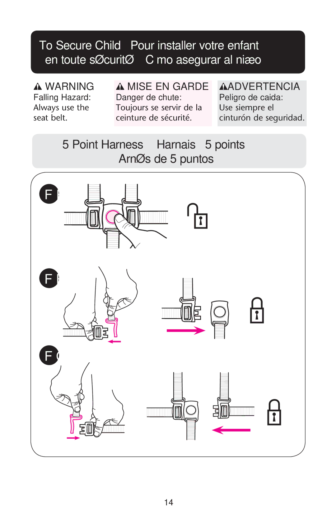 Graco PD162118B manual Point Harness Harnais à 5 points Arnés de 5 puntos 