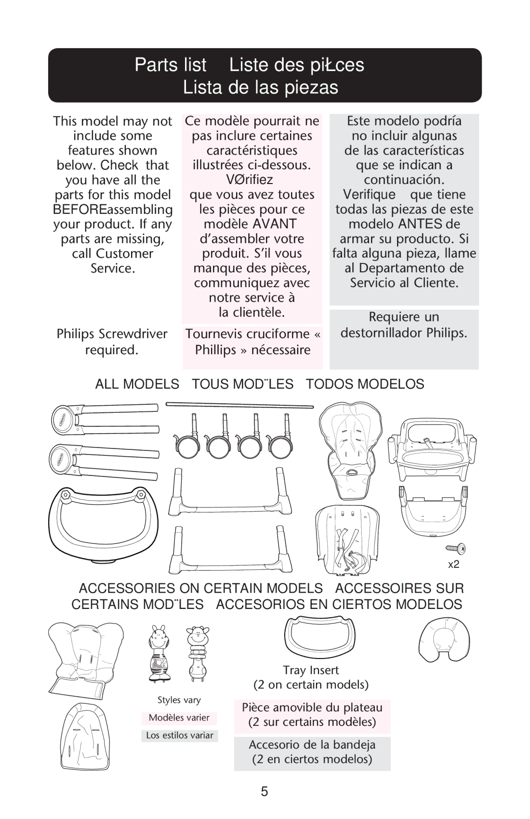 Graco PD162118B manual Parts list Liste des pièces Lista de las piezas, Verifique que tiene 