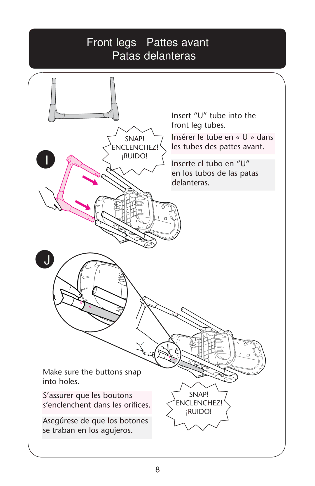 Graco PD162118B manual Front legs Pattes avant Patas delanteras 