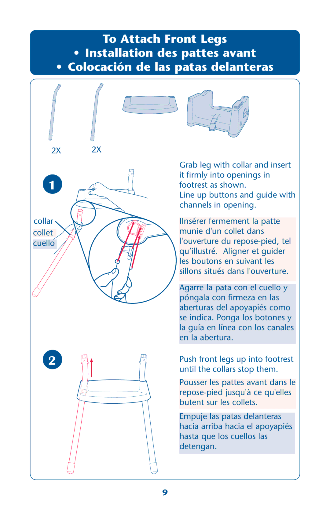 Graco PD162120B owner manual To Attach Front Legs 