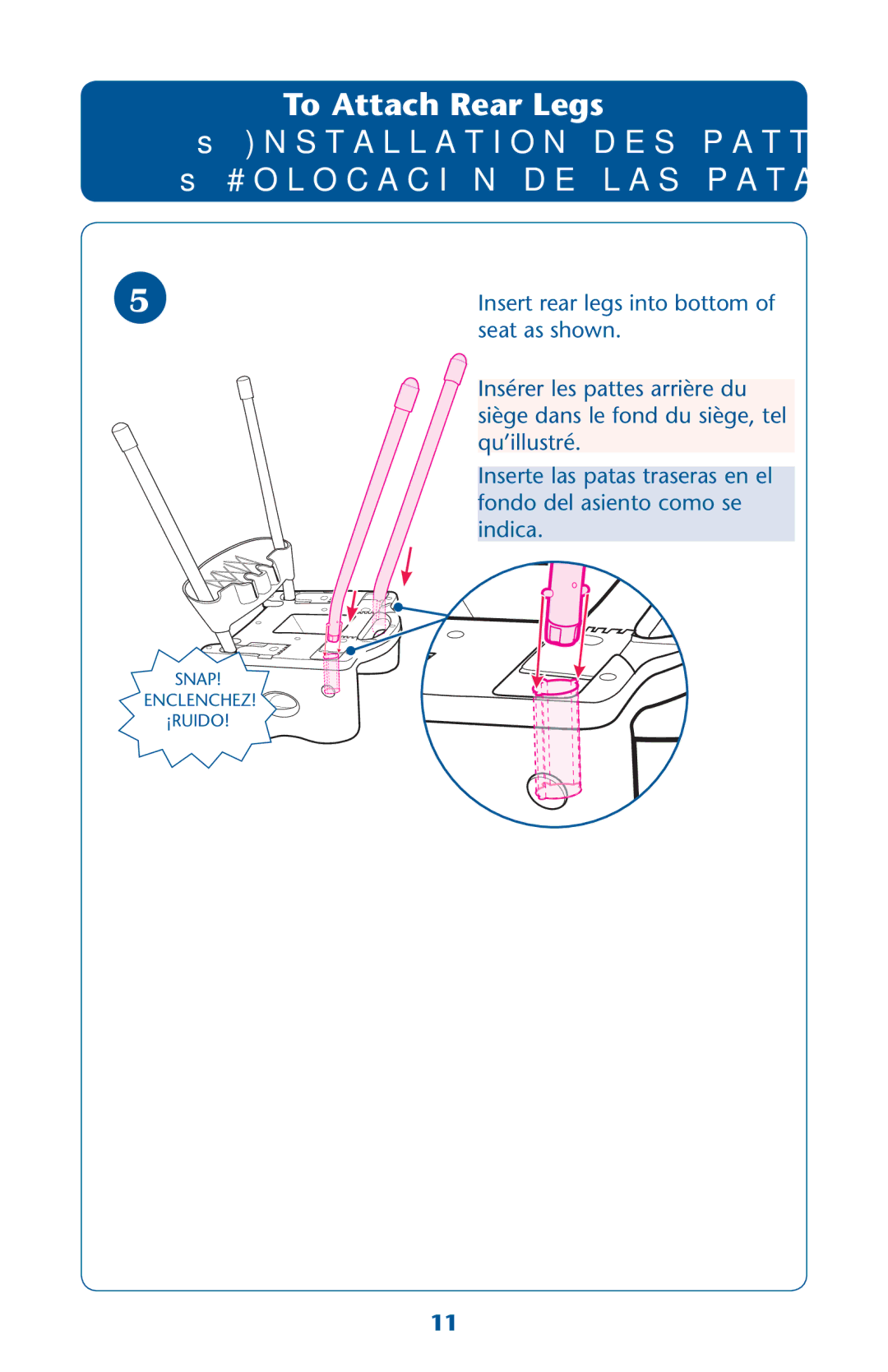 Graco PD162120B owner manual To Attach Rear Legs 