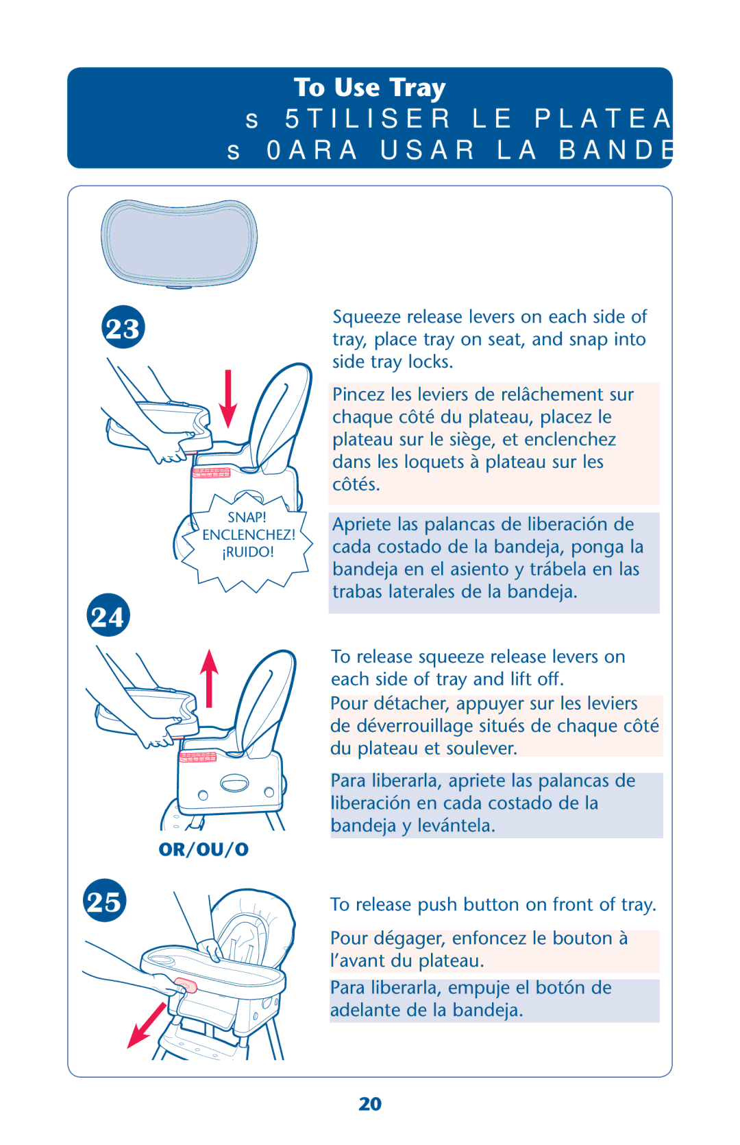 Graco PD162120B owner manual To Use Tray, Ss 5TILISER LE Plateaut ss 0ARA Usar LA Bandeja 