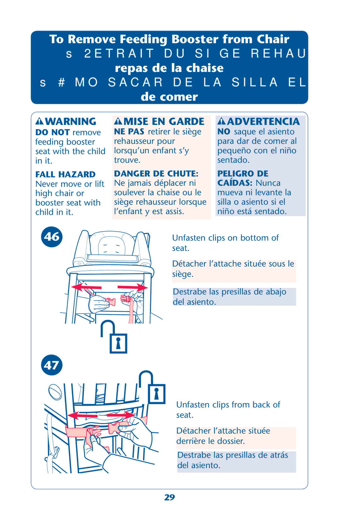 Graco PD162120B owner manual To Remove Feeding Booster from Chair, Ss 2ETRAITRDU Siògeòrehausseur Pour repas de la chaise 