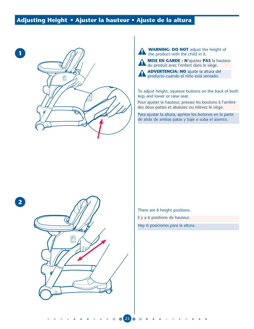 Graco PD162121A manual Adjusting Height Ajuster la hauteur Ajuste de la altura 