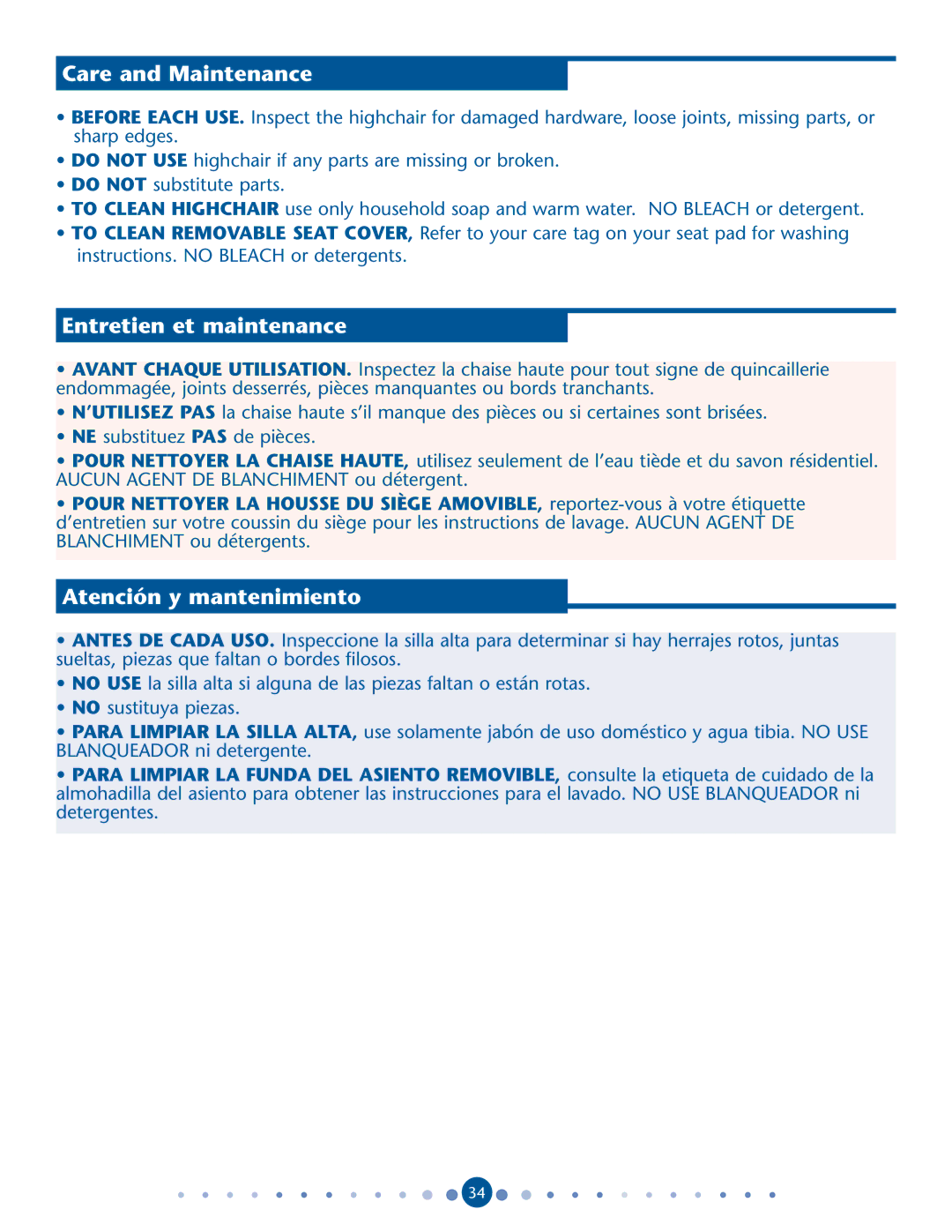 Graco PD162121A manual Care and Maintenance, Entretien et maintenance, Atención y mantenimiento 