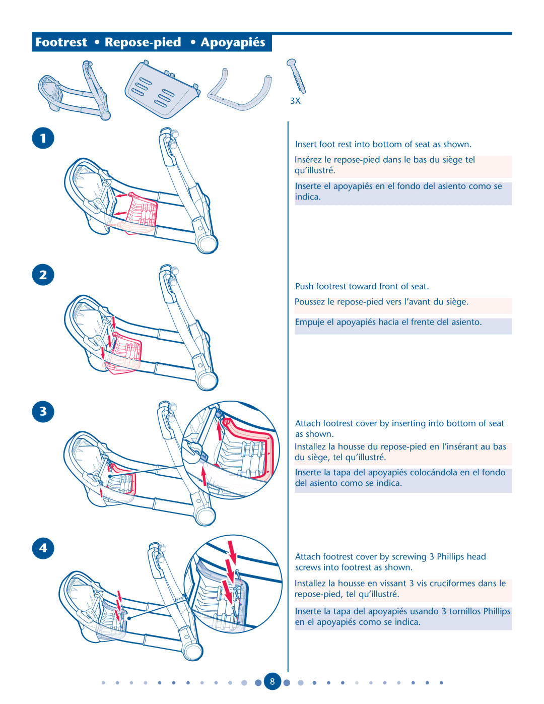 Graco PD162121A manual Footrest Repose-pied Apoyapiés 