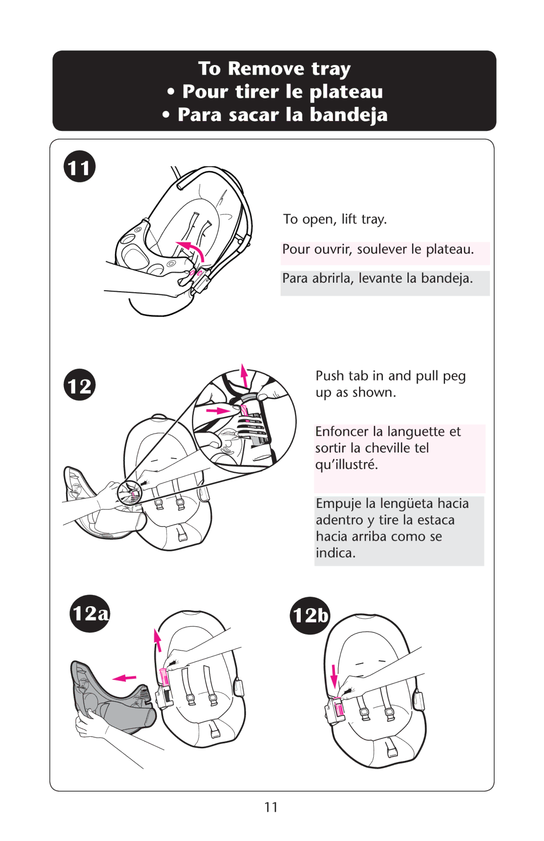 Graco PD162126B owner manual Ef#Ef$, To Remove tray Pour tirer le plateau Para sacar la bandeja 