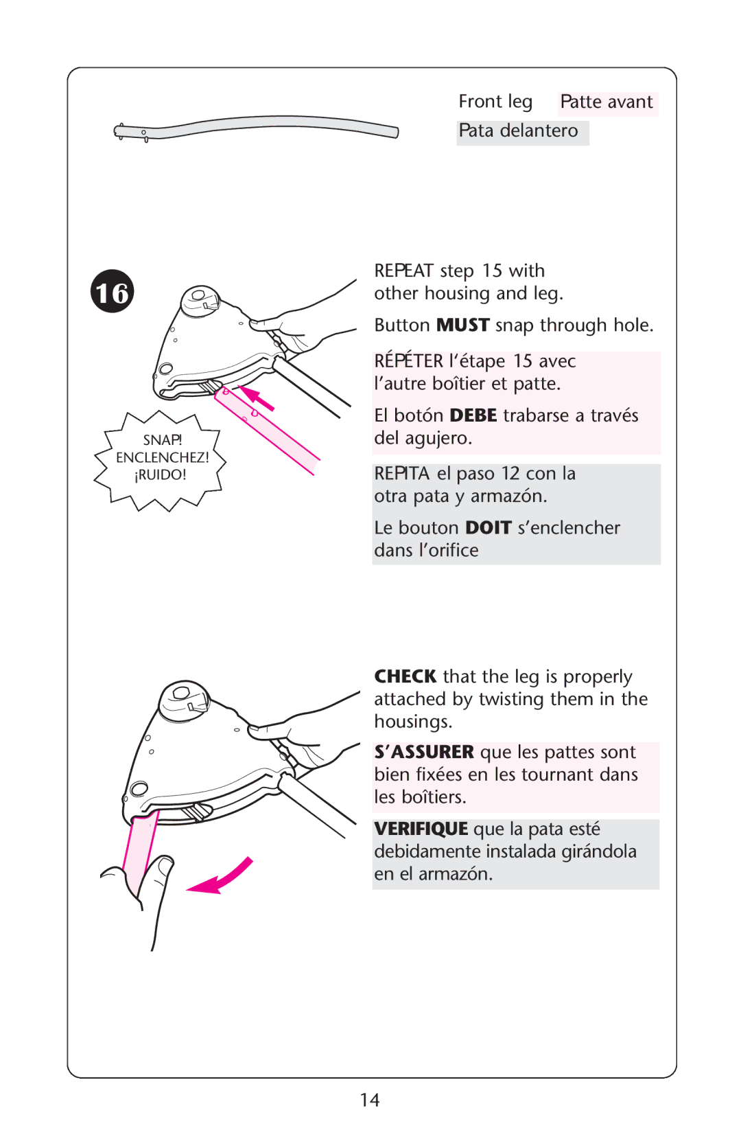 Graco PD162126B owner manual Répéter l‘étape 15 avec l’autre boîtier et patte 
