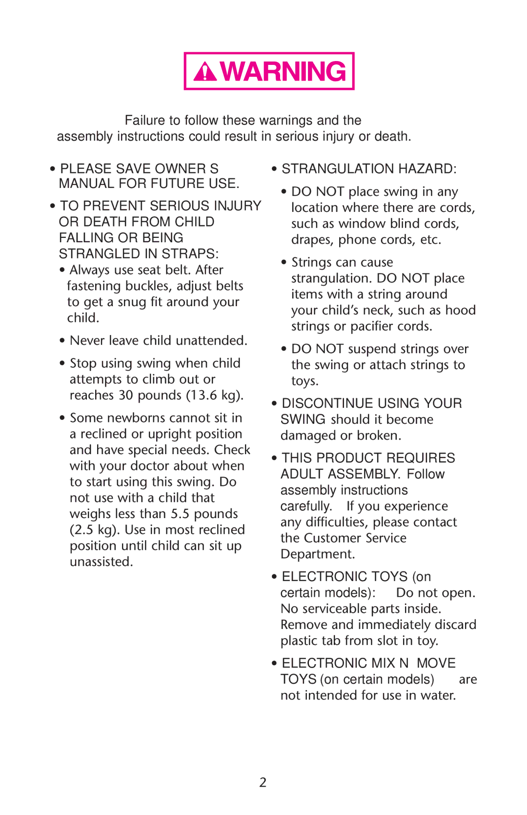 Graco PD162126B owner manual Strangulation Hazard 