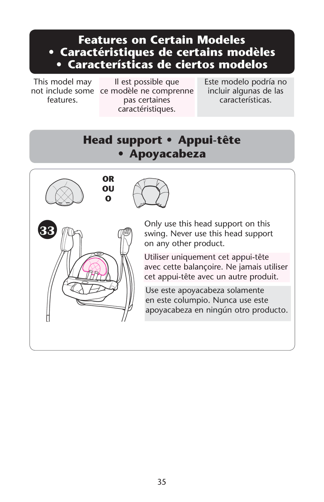 Graco PD162126B owner manual Head support Appui-tête Apoyacabeza 