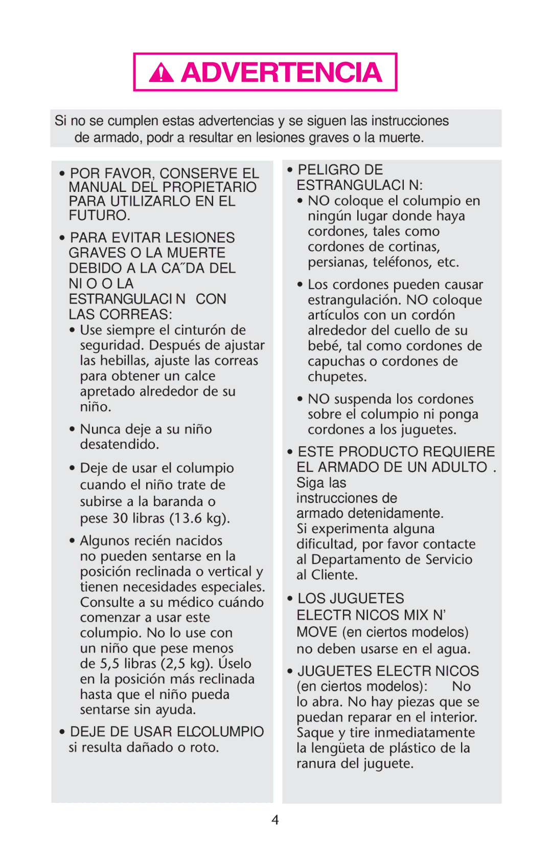 Graco PD162126B owner manual Peligro DE Estrangulación, Este Producto Requiere EL Armado DE UN Adulto 