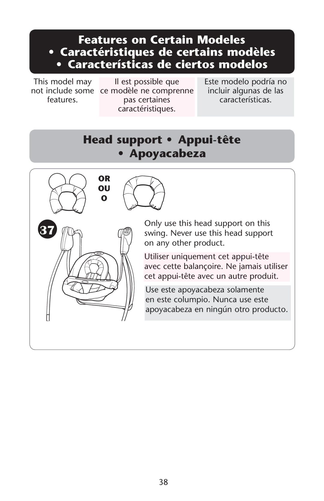 Graco PD162159B owner manual Head support Appui-tête Apoyacabeza 