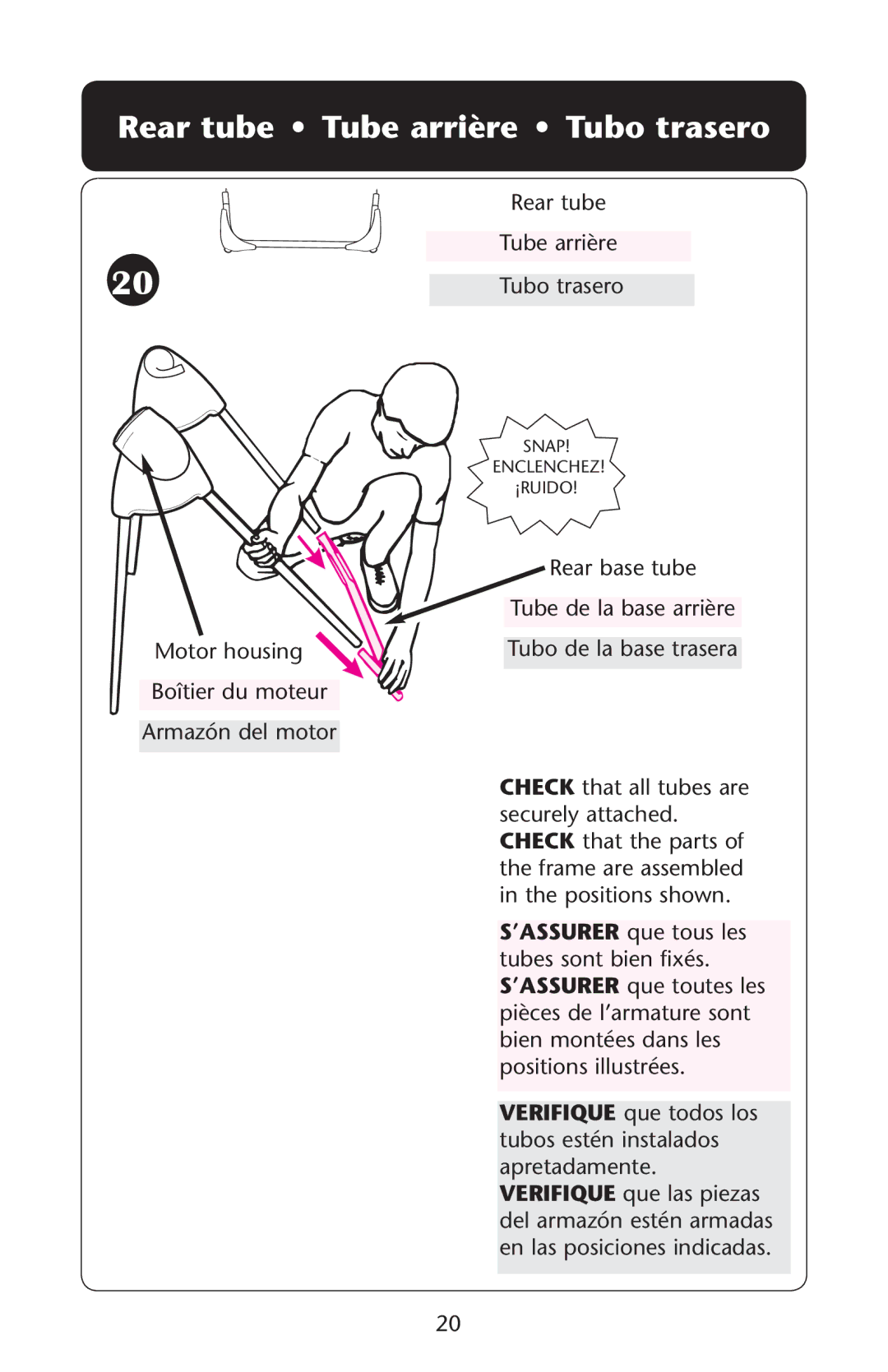 Graco PD162160B owner manual Rear tube Tube arrière Tubo trasero 