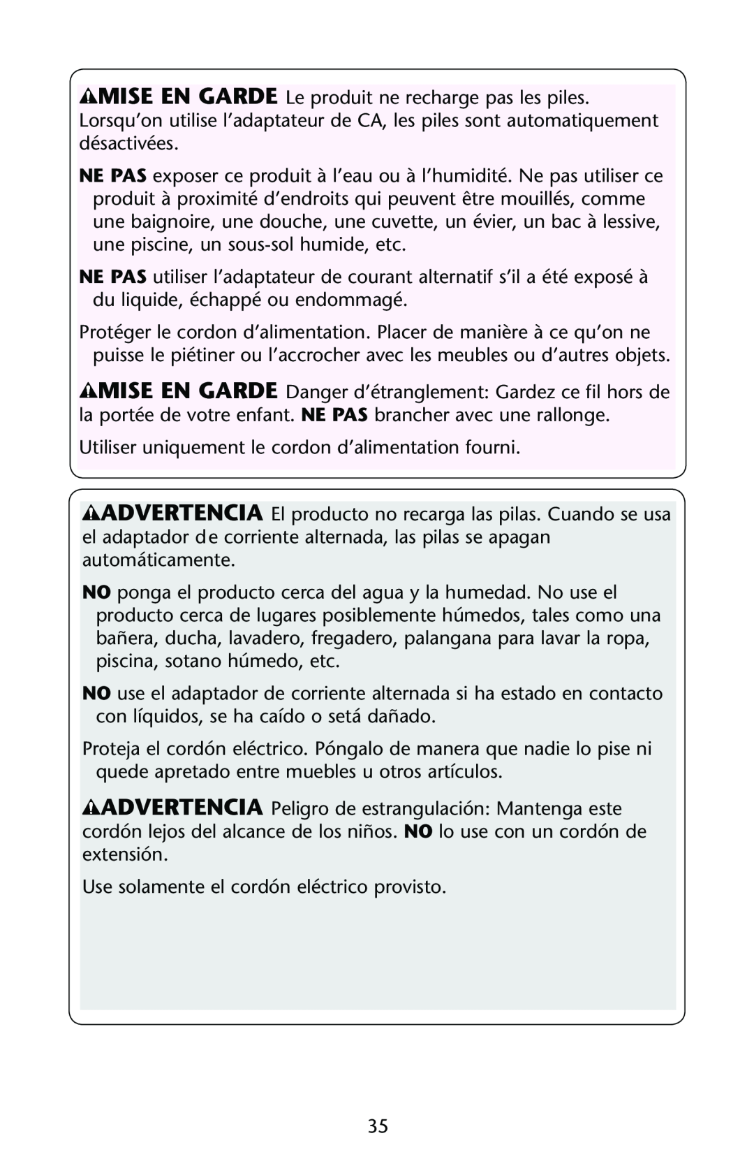 Graco PD162168A Utiliser uniquement le cordon d’alimentation fourni, Use solamente el cordón eléctrico provisto 