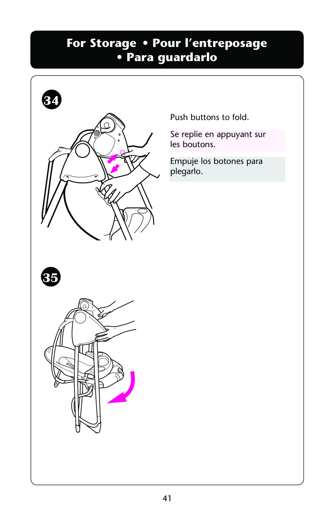 Graco PD162168A owner manual For Storage Pour l’entreposage Para guardarlo 