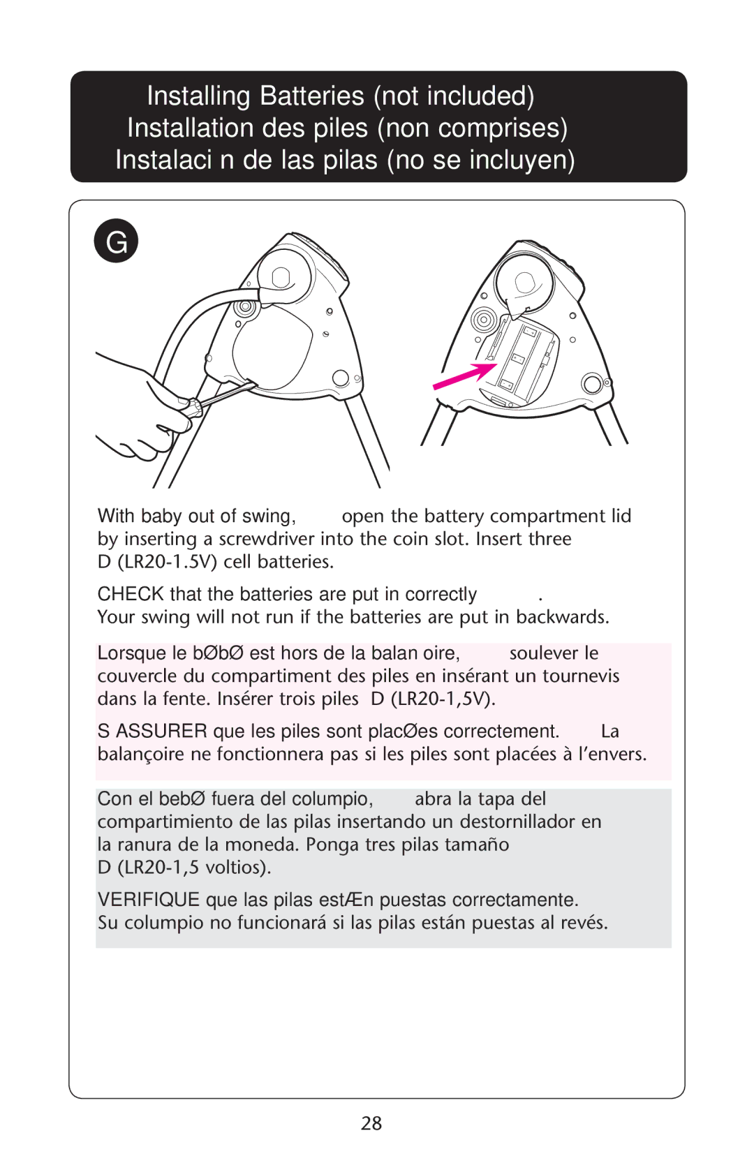 Graco PD162173B owner manual Check that the batteries are put in correctly 