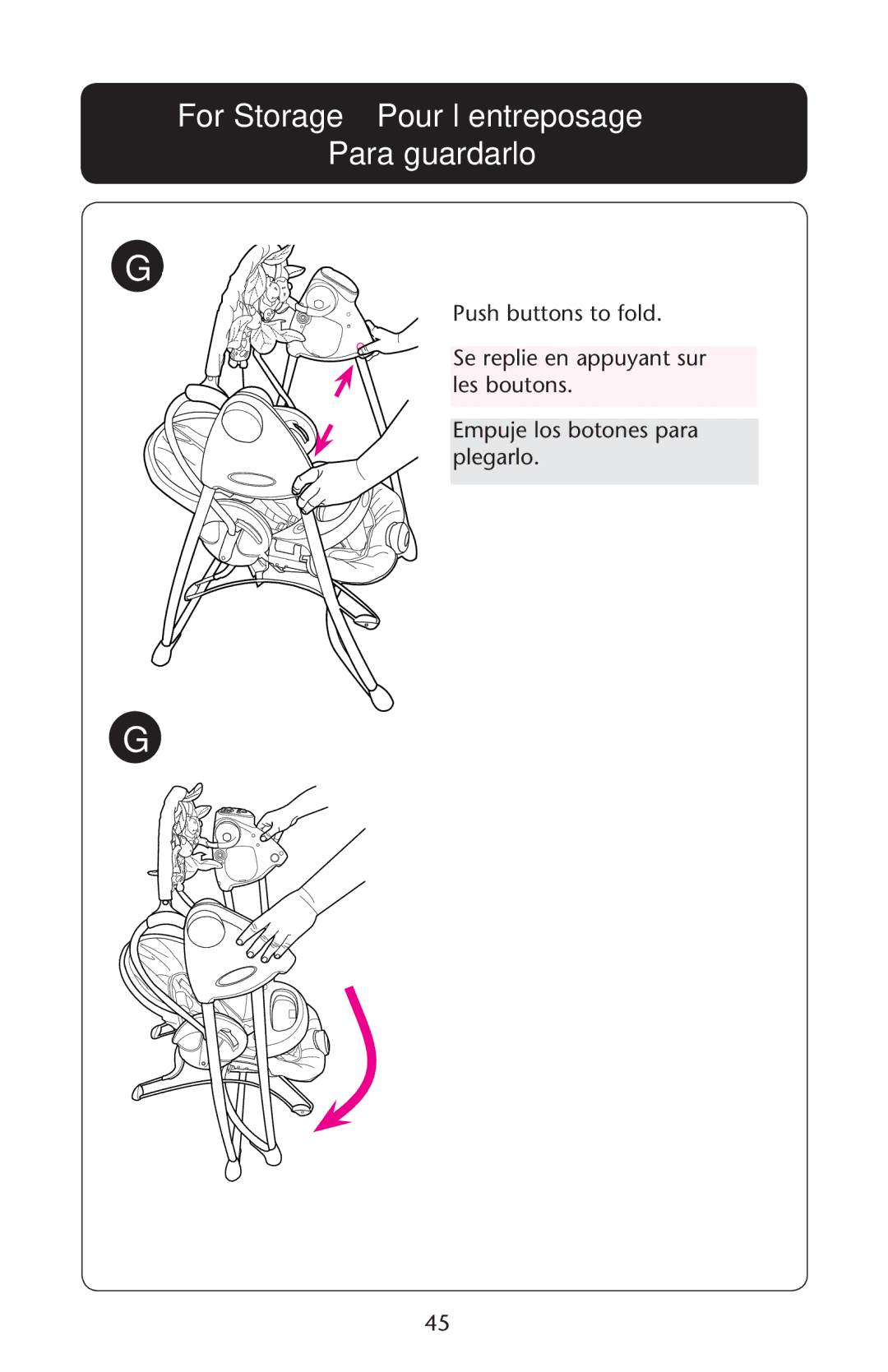 Graco PD162173B owner manual For Storage Pour l’entreposage Para guardarlo 