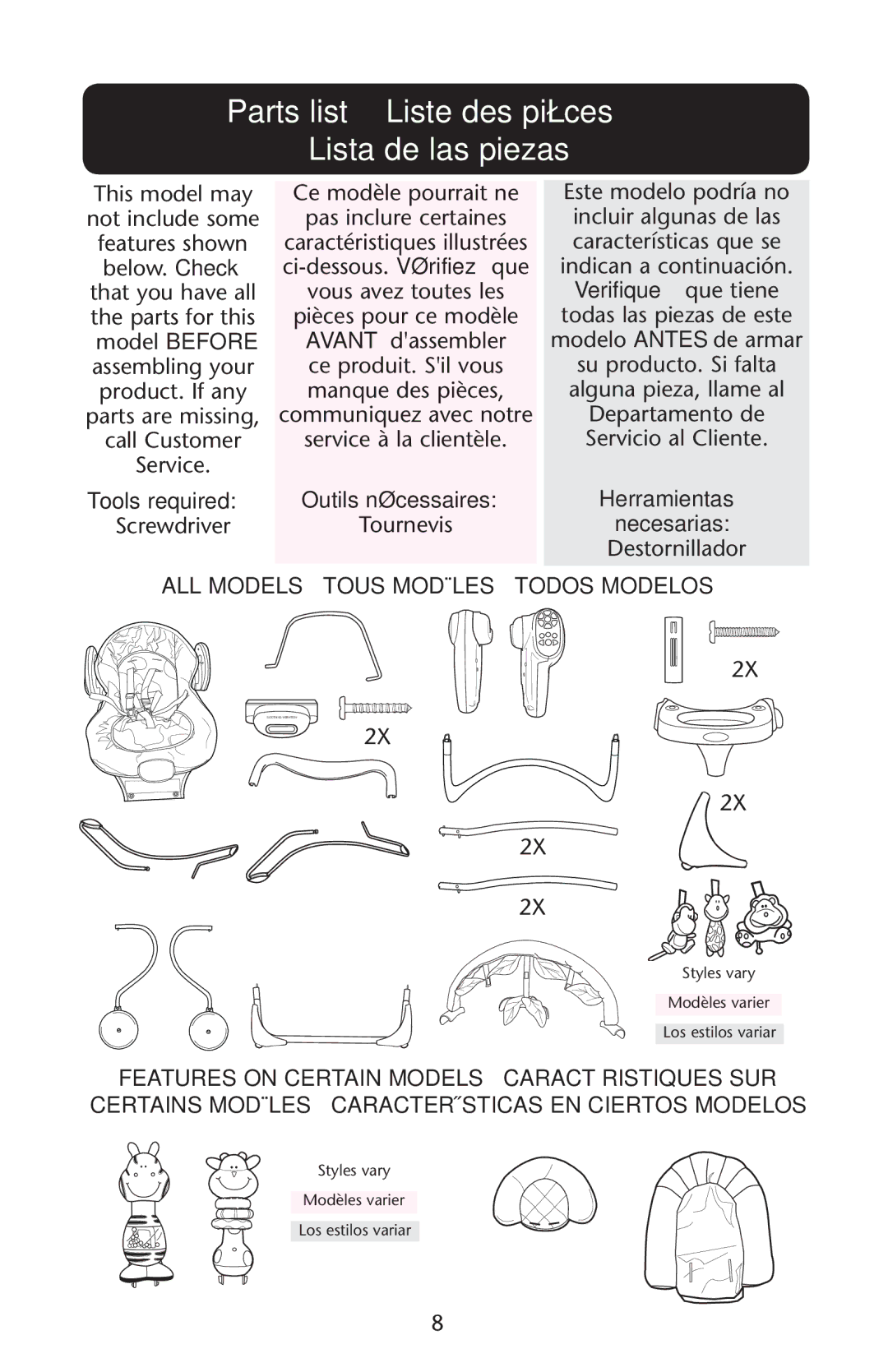 Graco PD162173B owner manual Parts list Liste des pièces Lista de las piezas, ALL Models Tous Modèles Todos Modelos 