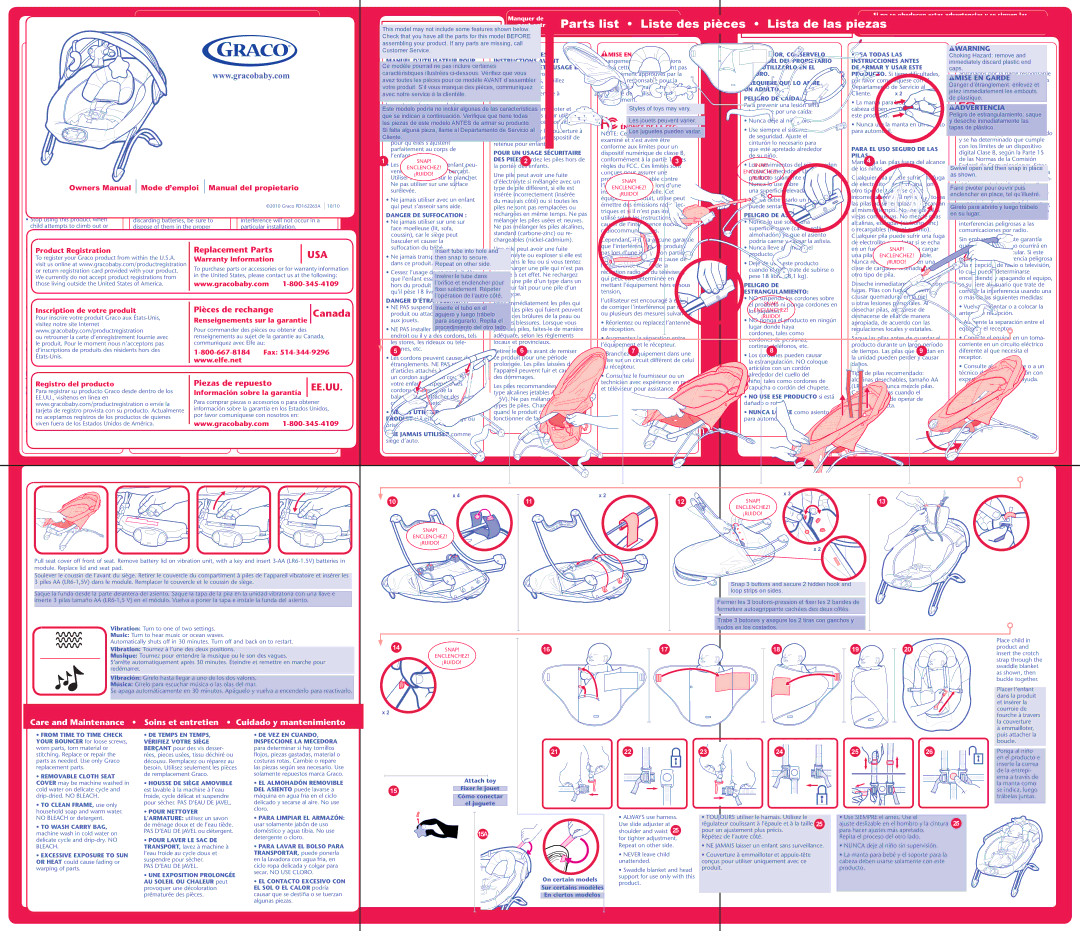 Graco PD162265A Adult Assembly Required Fall Hazard, Suffocation Hazard, Strangulation Hazard, For Safe Battery USE 