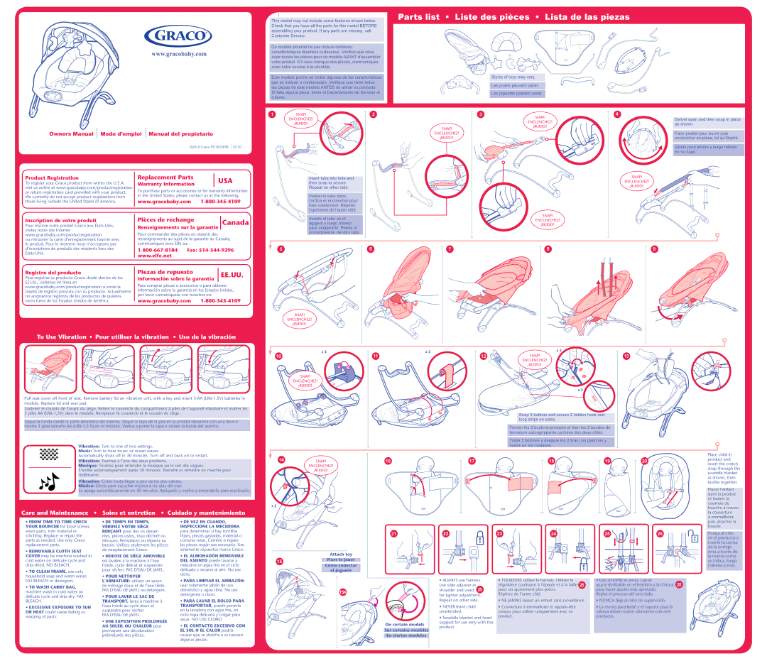 Graco PD162265B owner manual From Time to Time Check, Removable Cloth Seat, DE Temps EN Temps, Vérifiez Votre Siège 