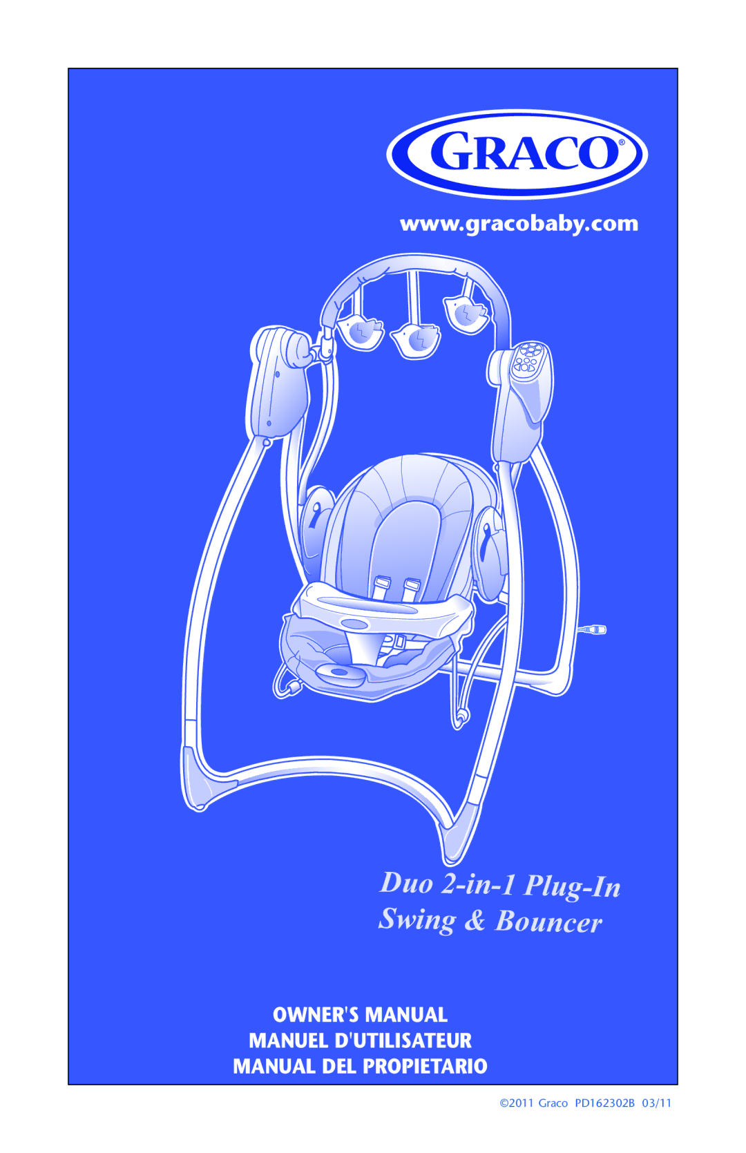 Graco PD162302B owner manual Duo 2-in-1 Plug-In Swing & Bouncer 