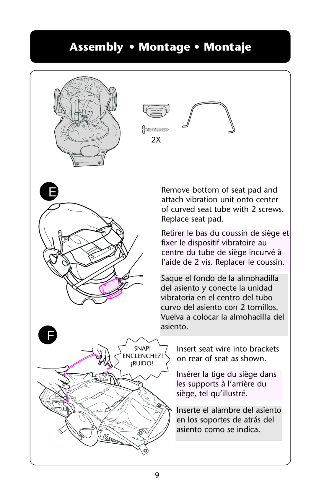 Graco PD162302B owner manual Assembly Montage Montaje 