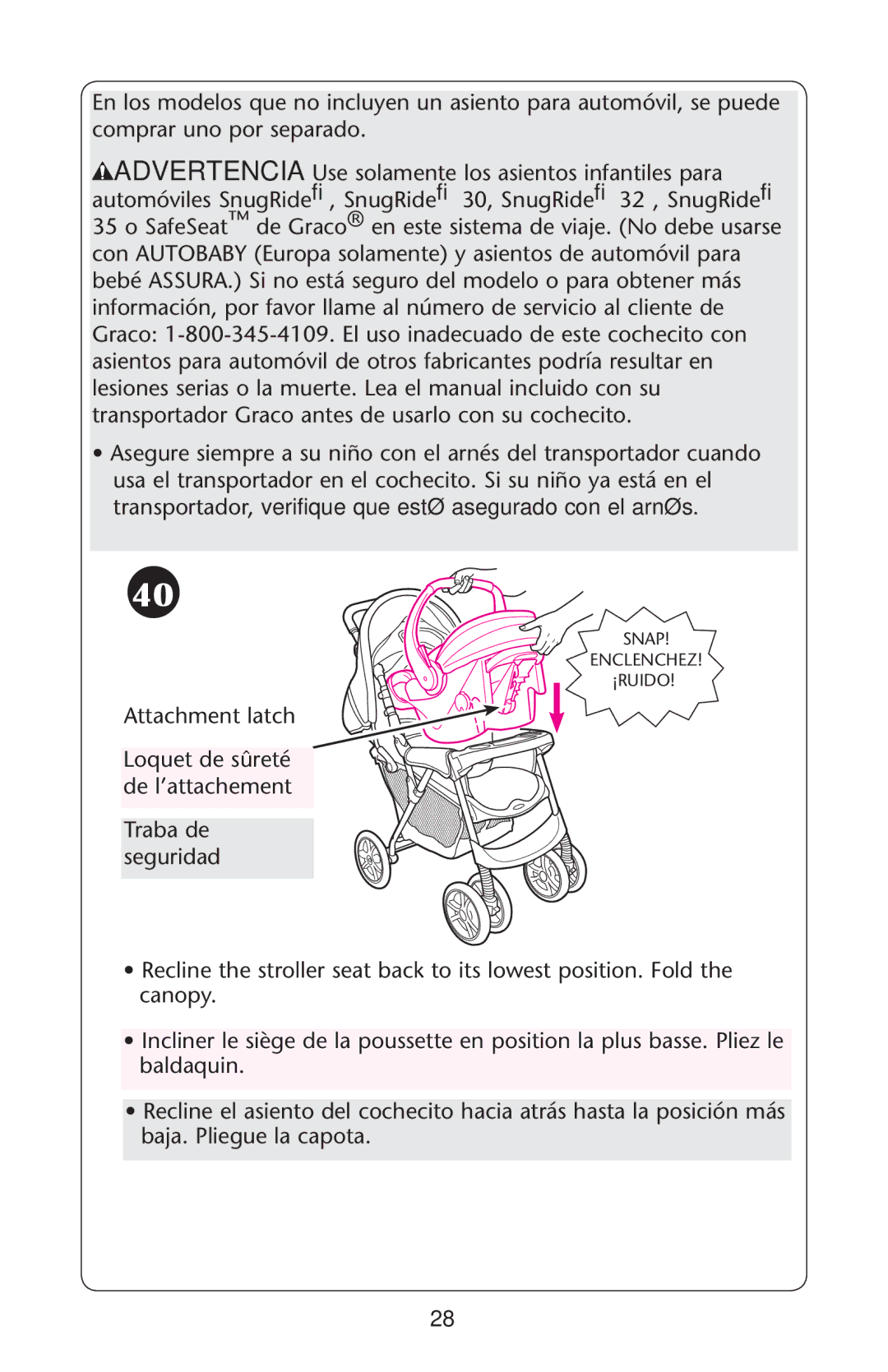 Graco PD162492A owner manual Snap Enclenchez ¡RUIDO 