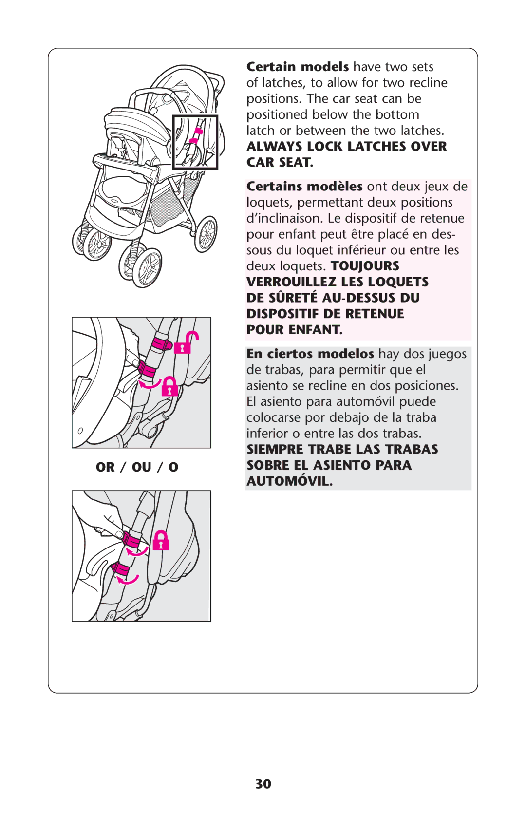 Graco PD162492A owner manual Siempre Trabe LAS Trabas Sobre EL Asiento Para Automóvil 