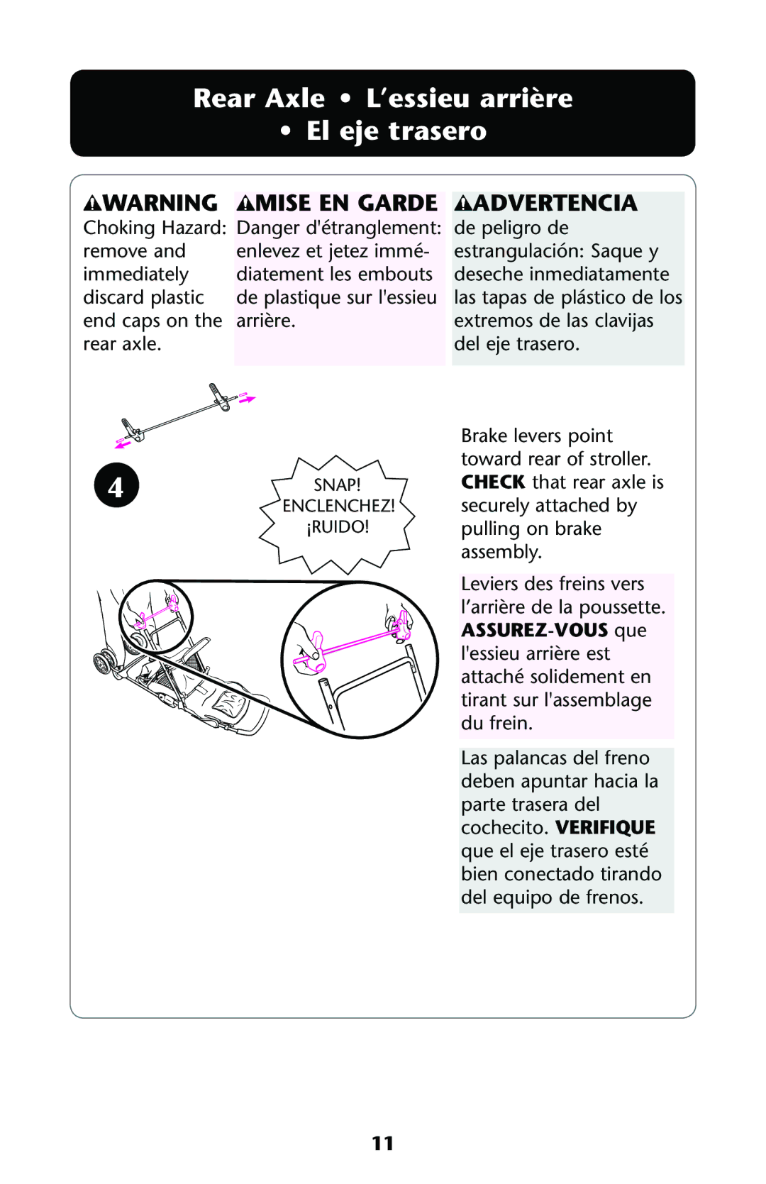 Graco PD162496B 11 owner manual Rear Axle L’essieu arrière El eje trasero 