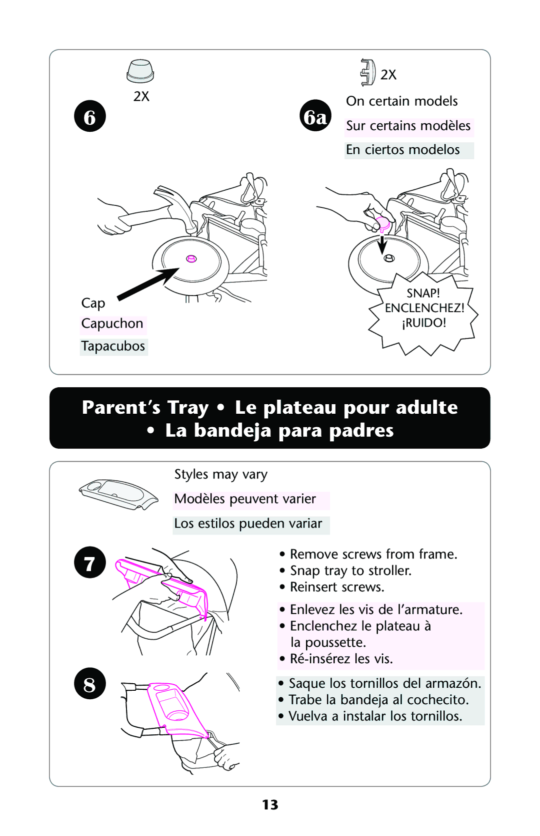 Graco PD162496B 11 owner manual Parent’s Tray Le plateau pour adulte La bandeja para padres 