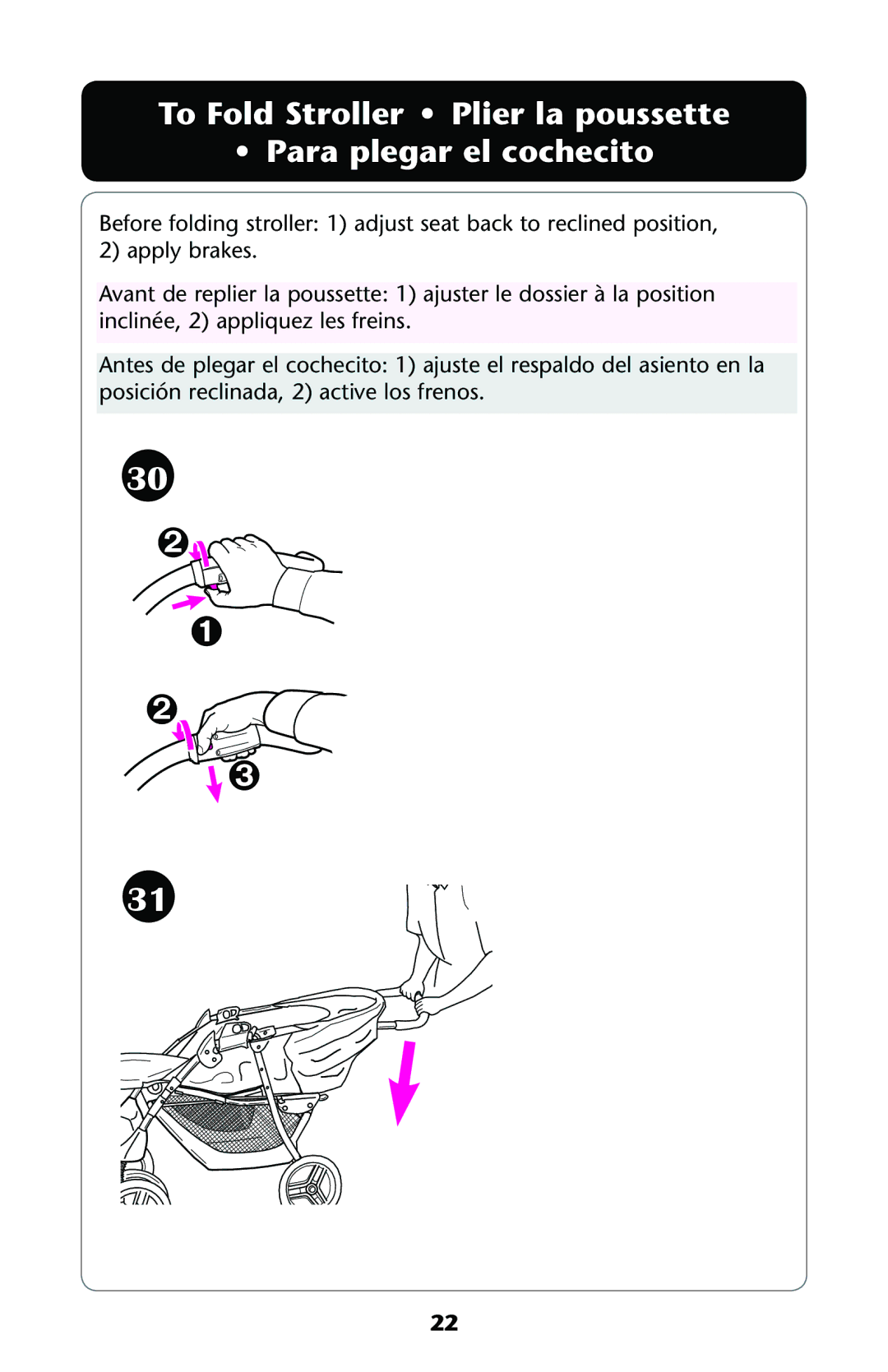 Graco PD162496B 11 owner manual To Fold Stroller Plier la poussette Para plegar el cochecito 