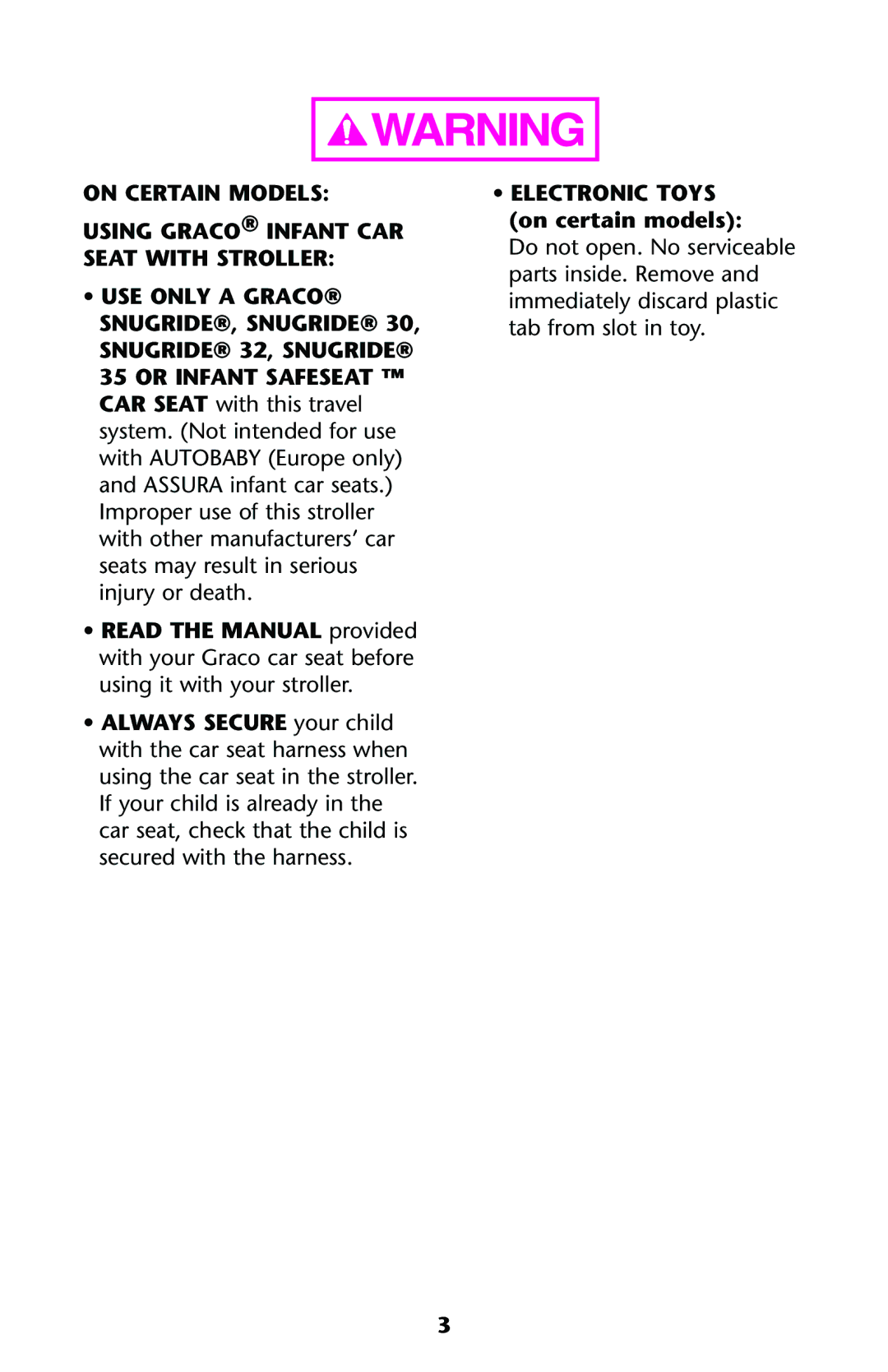 Graco PD162496B 11 owner manual On Certain Models Using Graco Infant CAR Seat with Stroller 