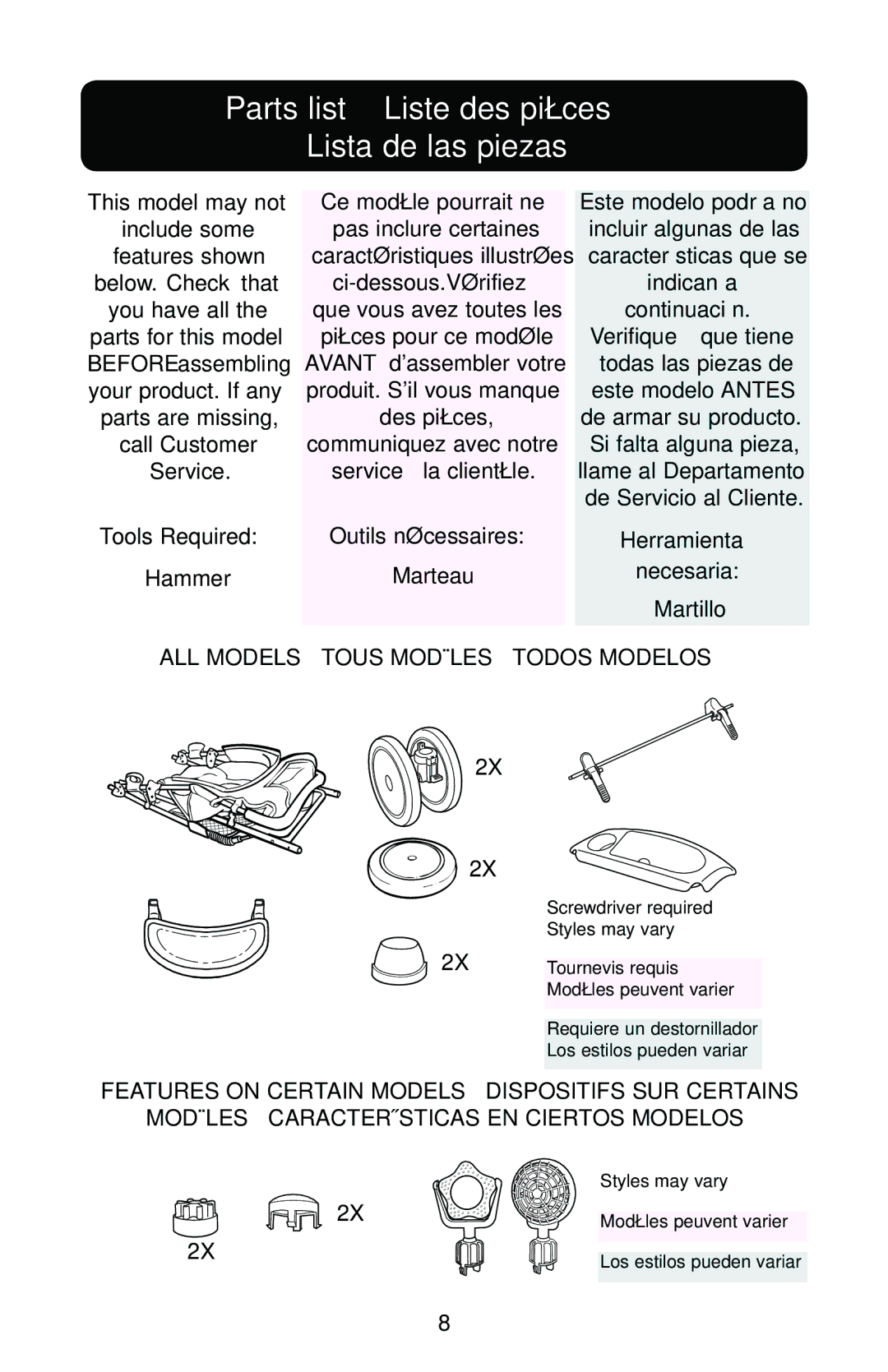 Graco PD162496B 11 owner manual Parts list Liste des pièces Lista de las piezas, Verifique que tiene 