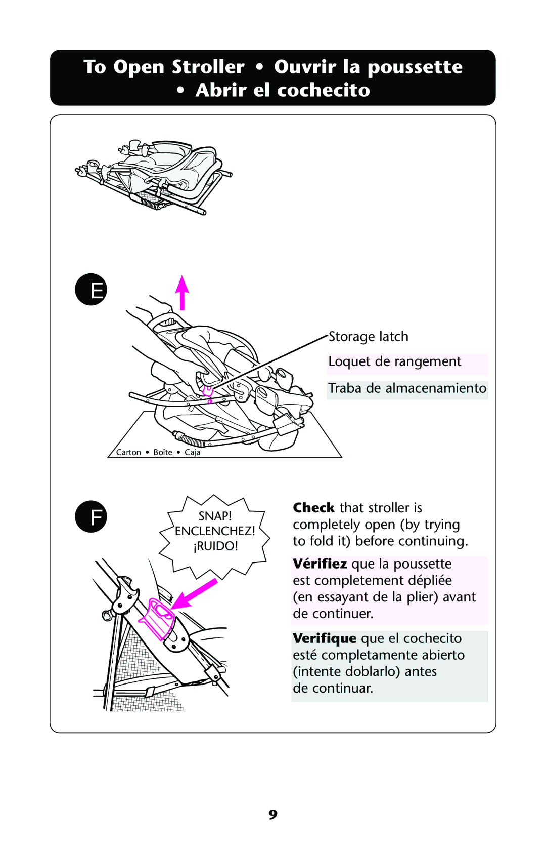 Graco PD162496B 11 owner manual To Open Stroller Ouvrir la poussette Abrir el cochecito 