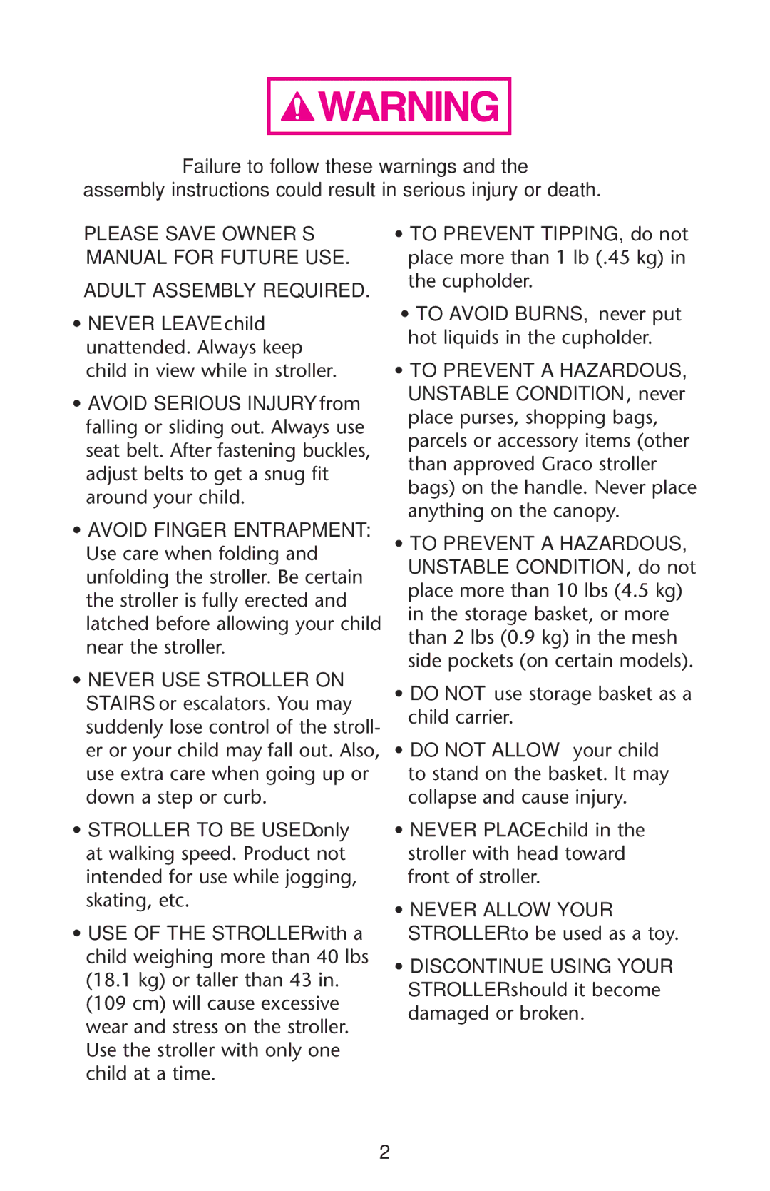 Graco PD162498A owner manual Adult Assembly Required 