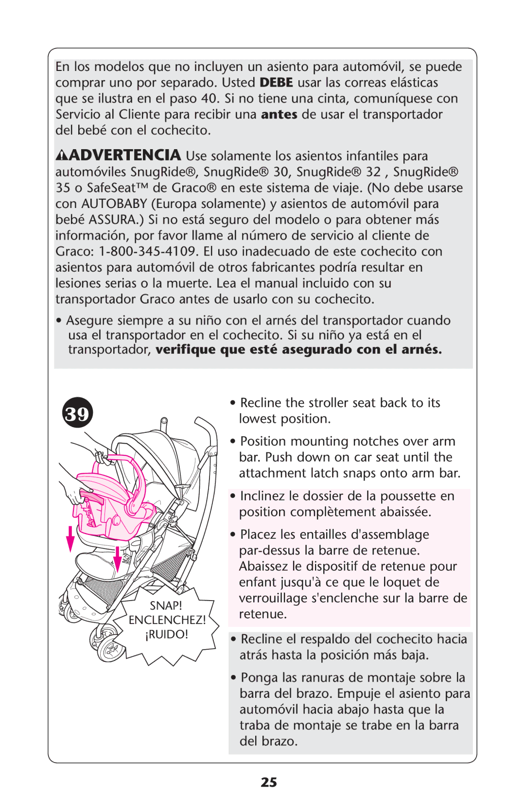 Graco PD162498A owner manual Snap Enclenchez ¡RUIDO 