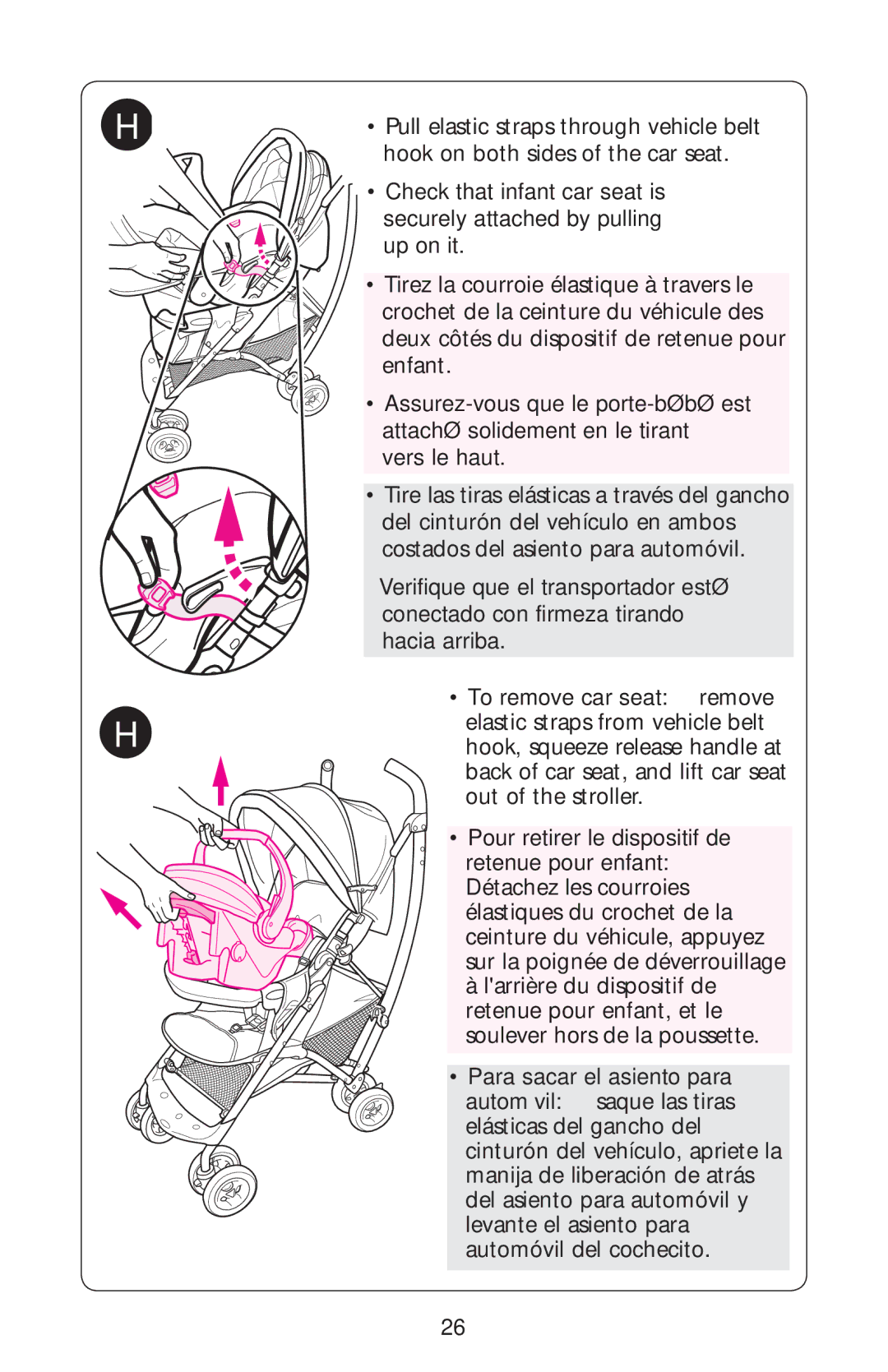 Graco PD162498A owner manual Back of car seat, and lift car seat out of the stroller 