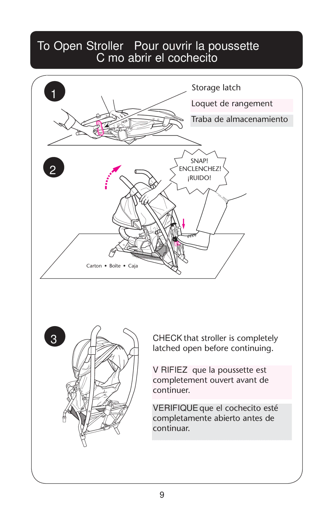 Graco PD162498A owner manual Storage latch Loquet de rangement Traba de almacenamiento 