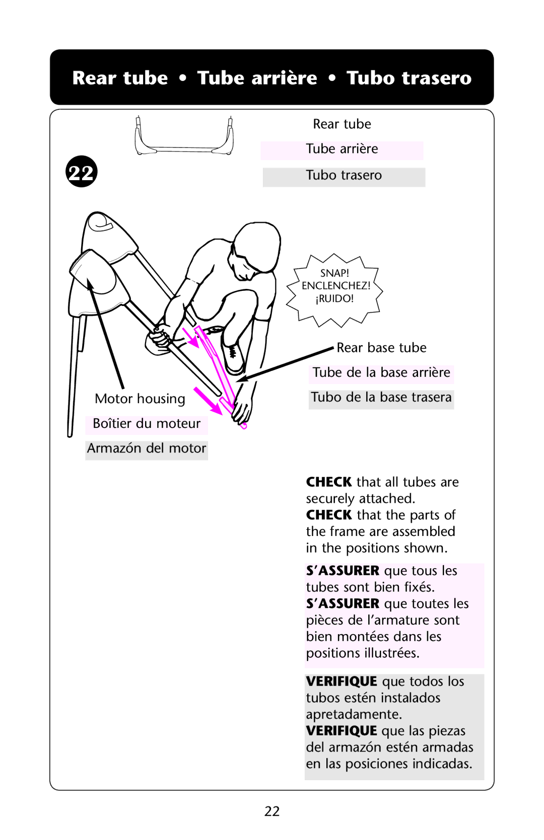 Graco PD162824A owner manual Rear tube Tube arrière Tubo trasero 