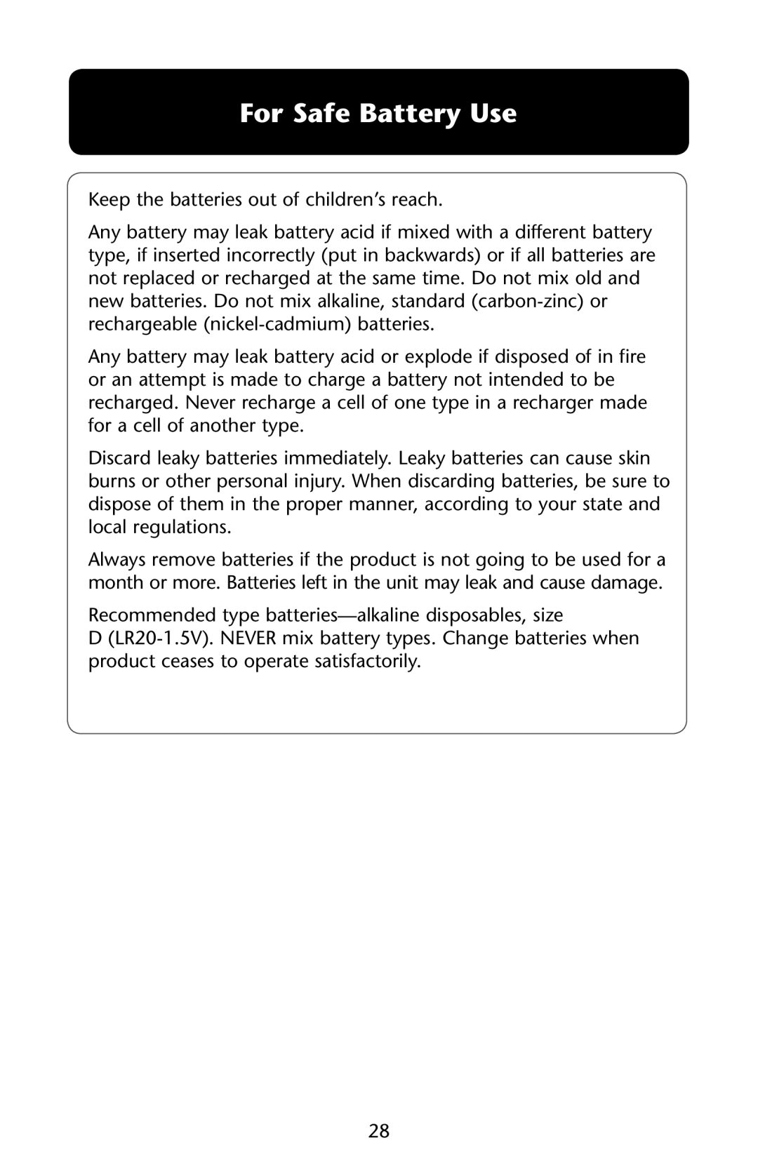 Graco PD162824A owner manual For Safe Battery Use 