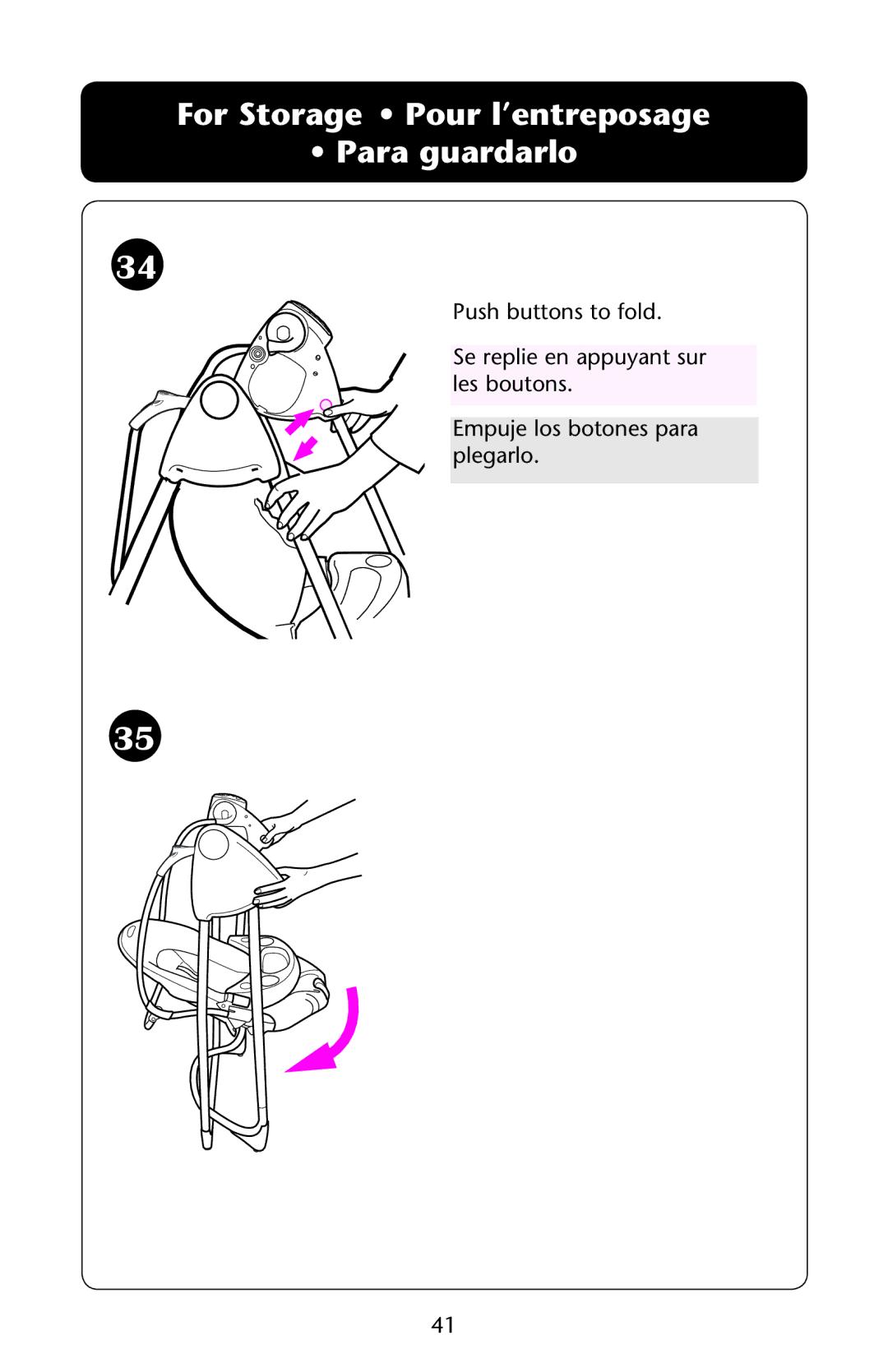 Graco PD162824A owner manual For Storage Pour l’entreposage Para guardarlo 