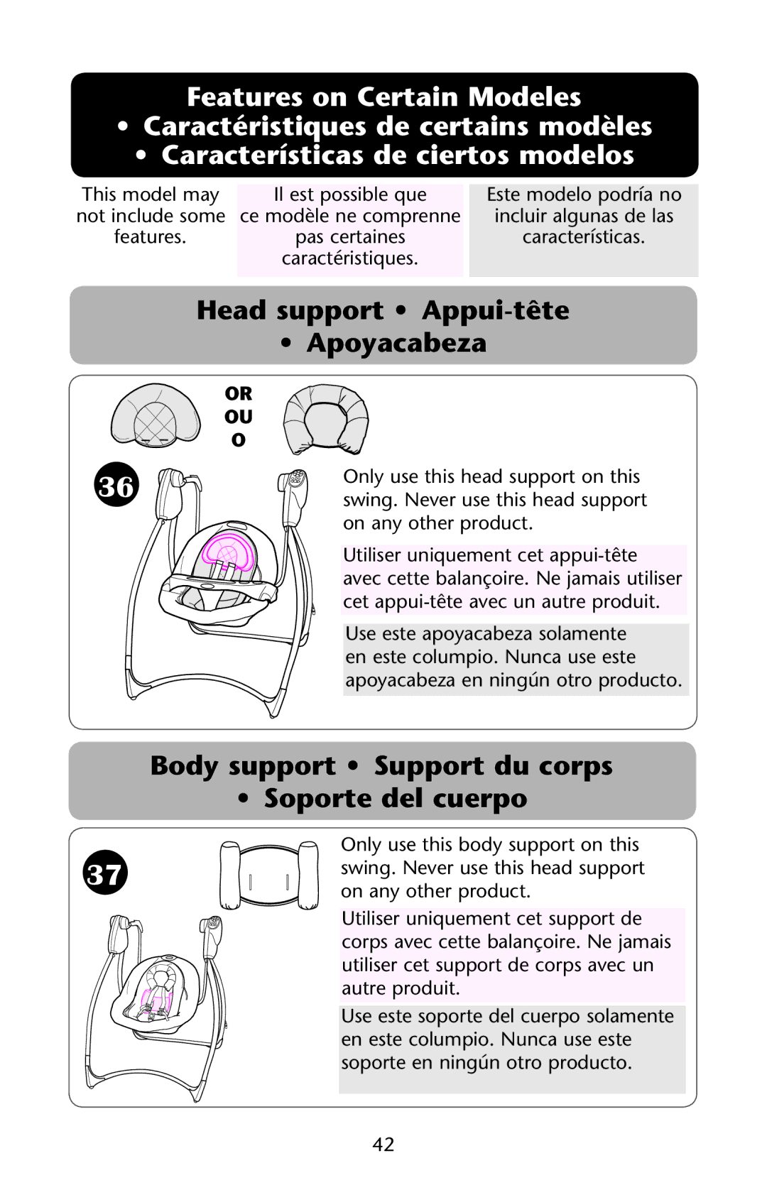 Graco PD162824A owner manual Head support Appui-tête Apoyacabeza 