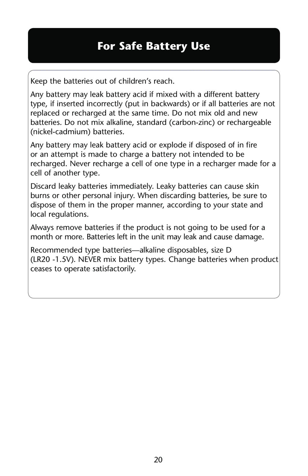 Graco PD162884A owner manual For Safe Battery Use 